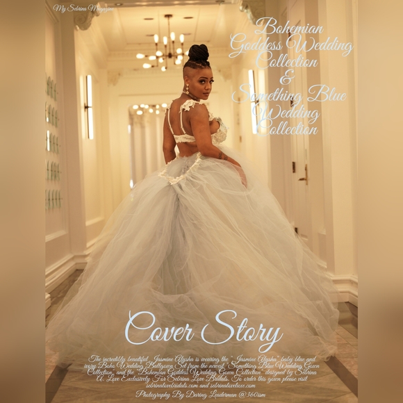 "JASMINE ALYSHA" Powder Blue & Ivory Boho Wedding Ballgown Set - Picture 3 of 4